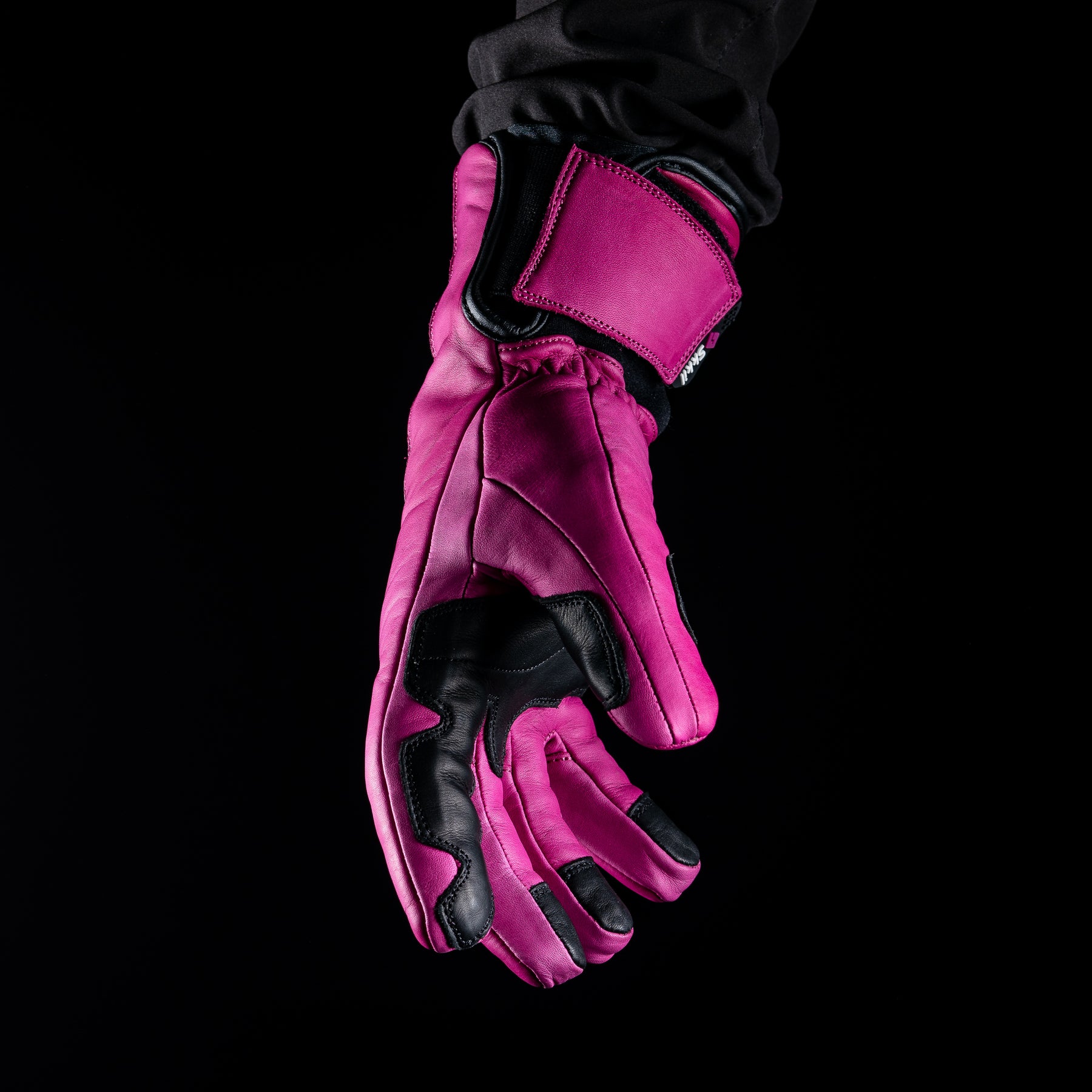 Leather alpine ski gloves pink colour ALPINE GLOVES PINK 18 SKKIL